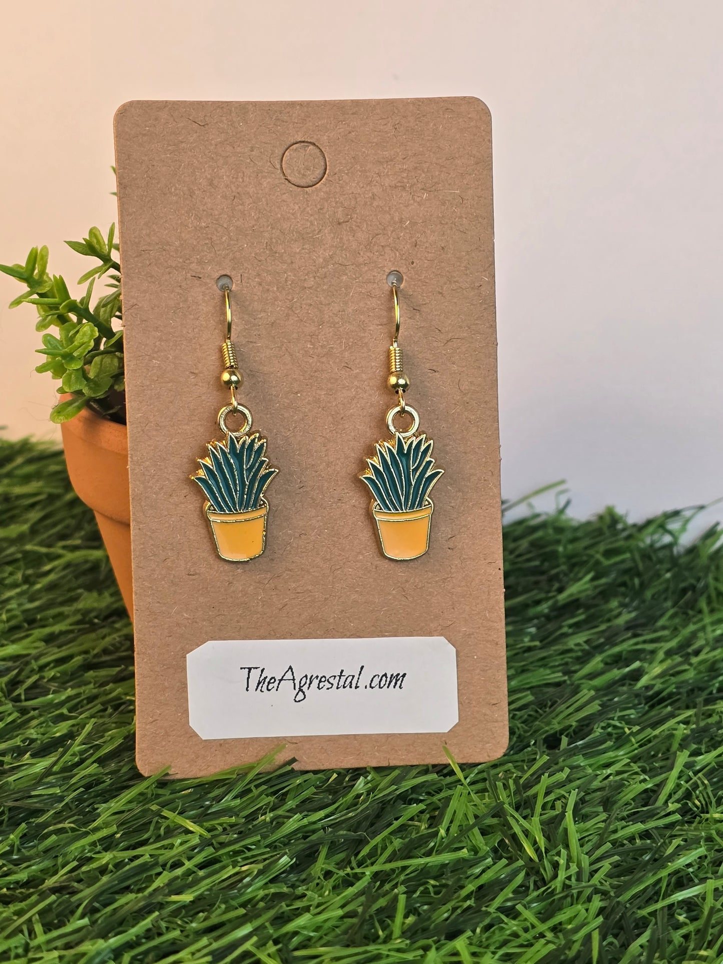 Succulent in pot earrings